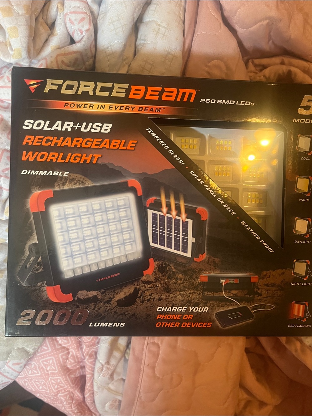 Solar+USB Rechargeable Worklight - Black with Orange Accents